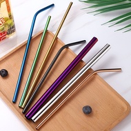 8mm x 215mm 304 Stainless Steel Straw Drink Cup Milk Tea Cup Accessories Titanium-Plated Color Metal Reusable Straw