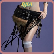✿BJA✿ Faux Fur Splicing Belts, Chic Y2K Mini Bag Belt, Irregular Gyaru Trendy Design Plush Waist Bel