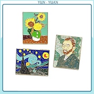 [Yunyuan]Van Gogh's Work Painting Brooch Starry Sky Sunflower Backpack Badge Clothing Accessories Metal Pin Gift