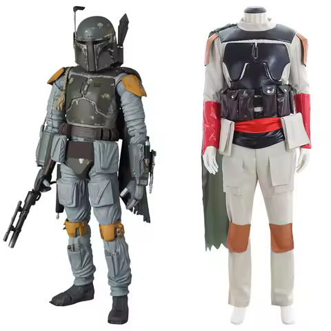 Movie Boba Fett Cosplay Costume Men Battle Uniform Top Pants with Cloak Full Set Halloween Party Car