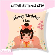 Animated Girl Birthday Pillow 30X30cm / Cute Pillow / Sofa Pillow / Gift Pillow