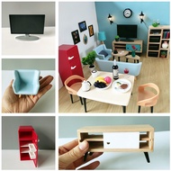 1:12 Dollhouse Furniture Mini TV/Cabinet/Sofa/Fridge/Table/Chair Living Room Nordic Style Modem Dollhouse Miniatures Kids Toy