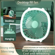 HLV_ USB Rechargeable 3in1 Desktop Fan Table Fan Kipas Berdiri Hanging Fan With Lamp Portable Mini Fan