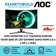 AOC MONITOR 31.5" INCH CQ32G3S CURVED 1000R QHD 2K LED GAMING 165HZ HDMI 2.0 x 2 DP 1.4 VESA