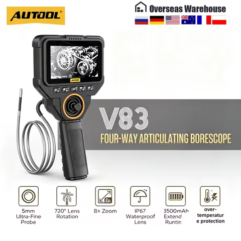 AUTOOL 720° Rotation Articulating Camera 4.3 Inch Endoscope 5mm 1080P Full HD Endoscope Camera for I