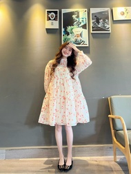 [Mua 2 giảm 5%] ĐẦM BABYDOLL HOA NHÍ BÁNH BÈO TAY DÀI CỔ TRỤ ĐI CHƠI SIÊU DỄ THƯƠNG VÁY TIỂU THƯ TRẮ