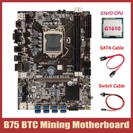 (TQYV) B75 BTC Mining Motherboard+G1610 CPU+SATA Cable+Switch Cable LGA1155 8XPCIE to USB DDR3 B75 USB BTC Miner Motherboard