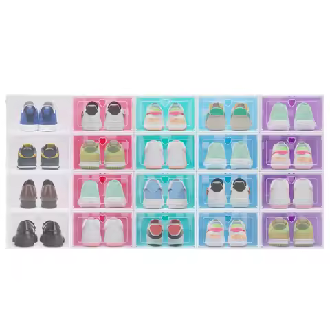 Twenty Flip-Top Shoe Boxes in Various Colors (4 Purple + 4 White + 4 Pink + 4 Green + 4 Blue) Each S