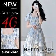Feminine floral chiffon flared midi dress with boat neck and puff sleeves, suitable for going out an