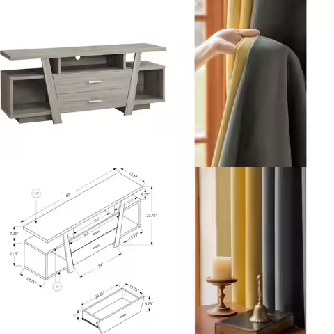 Polyester Cotton Blend Dark Gray Yellow Jacquard Patchwork Curtains, 54x84 Inches, with Grommets for