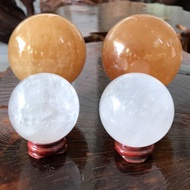 White T A Feng Shui stone ball with Metal Water element, diameter 5-5.5cm, comes with wooden base