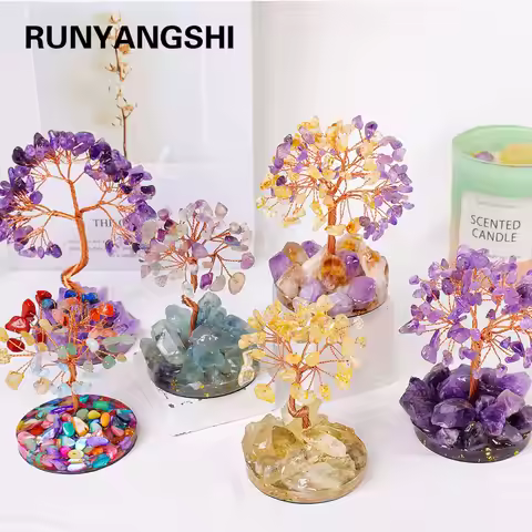 1PC Natural Stones 7 Chakra Healing Crystals Stones Tree Home Office Desk Living Room Feng Shui Deco