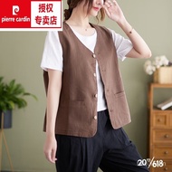 RTOM People love itPierre Cardin（pierre cardin）Women's Cotton and Linen Vest Sleeveless Waistcoat Summer Loose-Fitting V