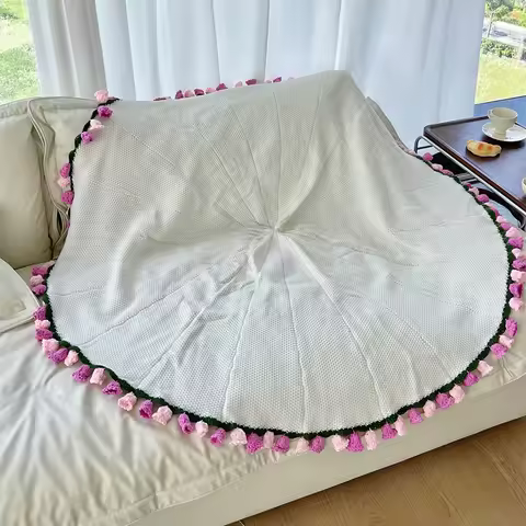 Finished Bell Orchid Bouquet Blanket Creative Two-color Flower Bouquet Blanket Hand-woven Wool Blank