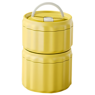 couselect 小南瓜304不鏽鋼雙層保溫飯盒/學生手提便當盒/辦公室午餐盒 可微波爐加熱餐碗 110 x 72 x 72mm + 110 x 92 x 92mm 400ml + 600ml 黃色