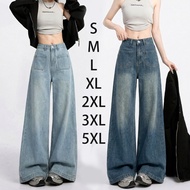 S-5XL~牛仔裤 长裤 Long jeans pants blue black denim straight wide leg loose Korean style highwaist casual