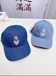 💜 MLB 丹寧牛仔復古愛心刺繡軟頂棒球帽