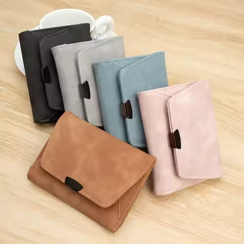 Women Vintage Suede Wallet Vintage Compact Bi-Fold Coin Purse Fashion Short Wallet Cards Holder Trav