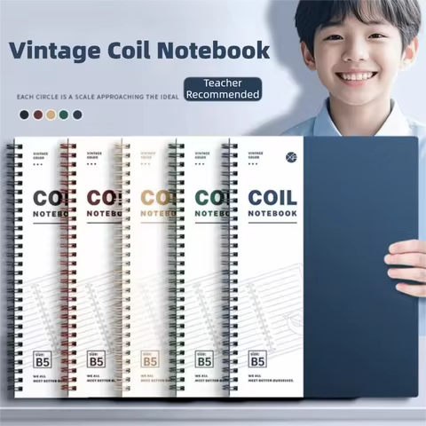 A5/B5 Spiral Notebook 120 Cream Pages Thicken Pocket Notebooks Lay-Flat Binding with Ring Binders Co