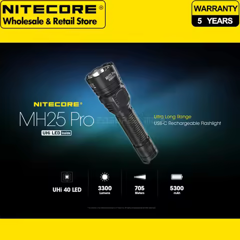 Ultra Long Range NITECORE MH25 Pro 3300 Lumens USB-C Rechargeable Flashlight with 5300mAh Li-ion Bat
