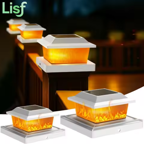 Dynaming Solar Flame Post Cap Lights Outdoor Fence Post Light, Flickering Flame LED Lamps for Garden