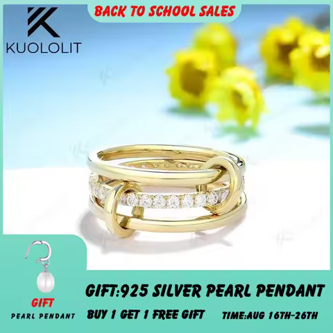 Kuololit Moissanite Band Rings for Women Men Solid 18K 14K 10K 925 Silver Yellow Gold 3 Rings Connec