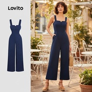 (Fashion_3) Lovito Casual Plain Pleated Jumpsuit for Women L131ED043