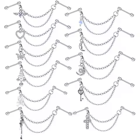 Double Piercing Chain Stud Earring Industrial Piercing Chain Earrings Tassel Cartilage Helix Jewelry