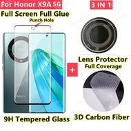 Honor X9A 5G Tempered Glass For Honor X8A X7A Screen Protector Camera Lens Protector Full Cover Screen Glass 3 In 1 Carbon fiber back film
