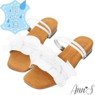 42號 Ann’S水洗牛皮-立體白色蕾絲兩穿木紋跟方頭涼鞋-白