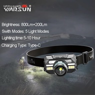 WARSUN WD09 Headlamp Type-C Rechargeable Headlight Telescopic Zoom Head Lamp Flashlight Waterproof F
