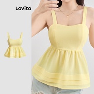 Lovito Casual Tank Top Plain Ruched Tank Top for Women L108ED1024