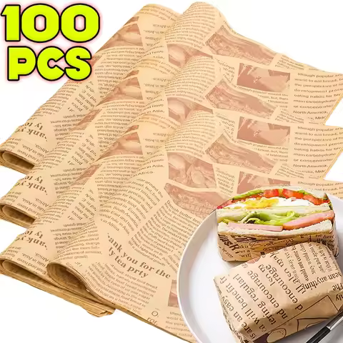 50/100Pcs Oil-Proof Paper Sheet Food Sandwich Packaging Paper Newspaper Style Greaseproof Deli Paper