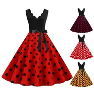 Women Midi Dress Lace Up Tight High Waist Sleeveless Dress A-line Loose Hem Retro 50s 60s Lady Prom 