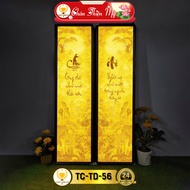 Lotus Altar Lamp Couplets Printed Bamboo Painting Duo TRUTH THIEN BEAUTY, Hanging Painting for Worsh