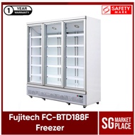 Fujitech FC-BTD188F Upright 3 Swing Glass Door Freezer, Heater Door, Blower, Bottom Compressor. Safety Mark Approved. 1 Year Warranty.
