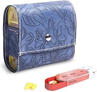 Czzmy Pill Box 7 Days 4 Compartments - Pill Box 4 Times a Day with Faux Leather Bag and Name Card Me