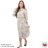 เสื้อแตงโม (SUIKA) - เดรสคอปก แขนยาว ผ้าเรยองผ่าหน้าเชือกผูกเอวตลอดพิมพ์ลายดอกไม้ (RY.DPL-028)