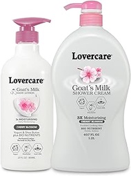 Combo - Lovercare Goat Milk Moisturizing Body Wash Shower Cream Cherry Blossom 40.7 fl oz &amp; Lovercare Goat Milk Cherry Blossom Body Lotion 27 fl oz
