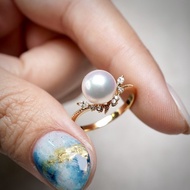 18K Akoya花珠小V鑽石戒指