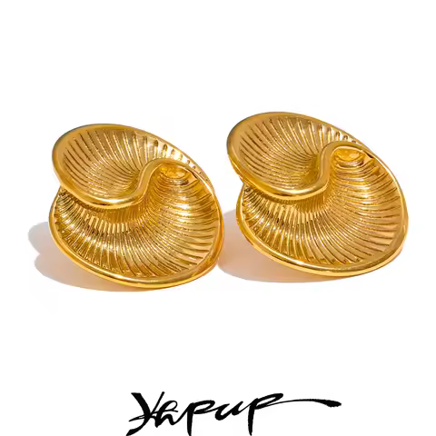 Yhpup 316L Stainless Steel Texture Waterproof Stud Earrings for Women Prevent Allergy Gold Color Cre