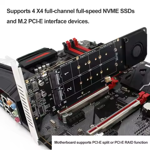 PCI Express 4.0 X16 to 4 Port NVME RAID Card Adapter Card M Key 4 NVME 4x32Gbps M2 NVME Expansion Ca