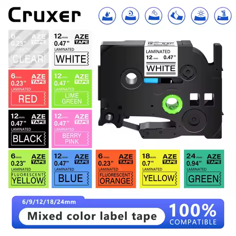 Cruxer 12/18/24mm Laminated Label Tape Compatible for Brother TZE-231 Tze 211 231 251 631 Ribbon Tap