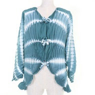 成色極佳的ISSEY MIYAKE MIYAKE 21SS IM12FO607 褶襉長袖開襟衫，綠色，2 碼，日本製造，正品，女款