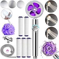 Upgrade Hydro Shower Jet Head High Pressure Hydrojet Shower Head Propeller Driven Vortex Handheld Shower Head Kit with Replacement Accessories, 3 Water Panels for Different Experience-Purple