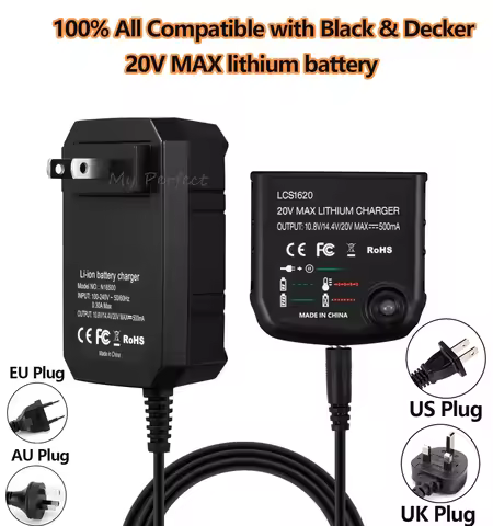 LCS1620 Charger Replacement for Black & Decker 20V Lithium Battery Charger Compatible with Black & D