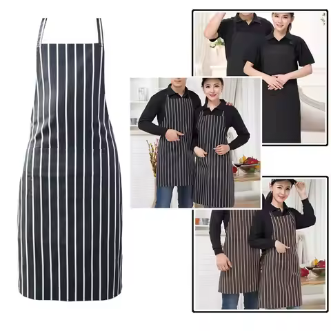 Chef Apron Men Halter Neck Navy White Striped Apron Women Kitchen Cooking Catering Stain Resistant C