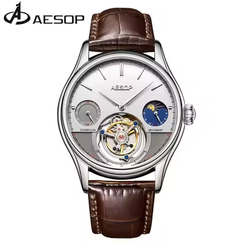 AESOP Real Flying Tourbillon Multifunctional Moonphase Watch Hand Wind Mechanical Movement Sapphire 