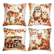 Autumn Forest Animal-Print Pillowcases: Deer, Owls, Raccoons, and Foxes Sofa cushion cover home room