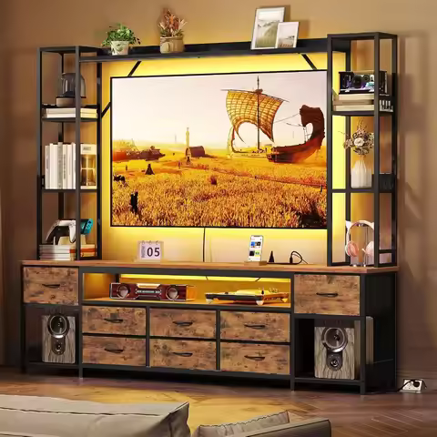 TV Stand with Power Outlets to 65 Inches LED Large Wall Unit Entertainment Center with Bookshelf Dre